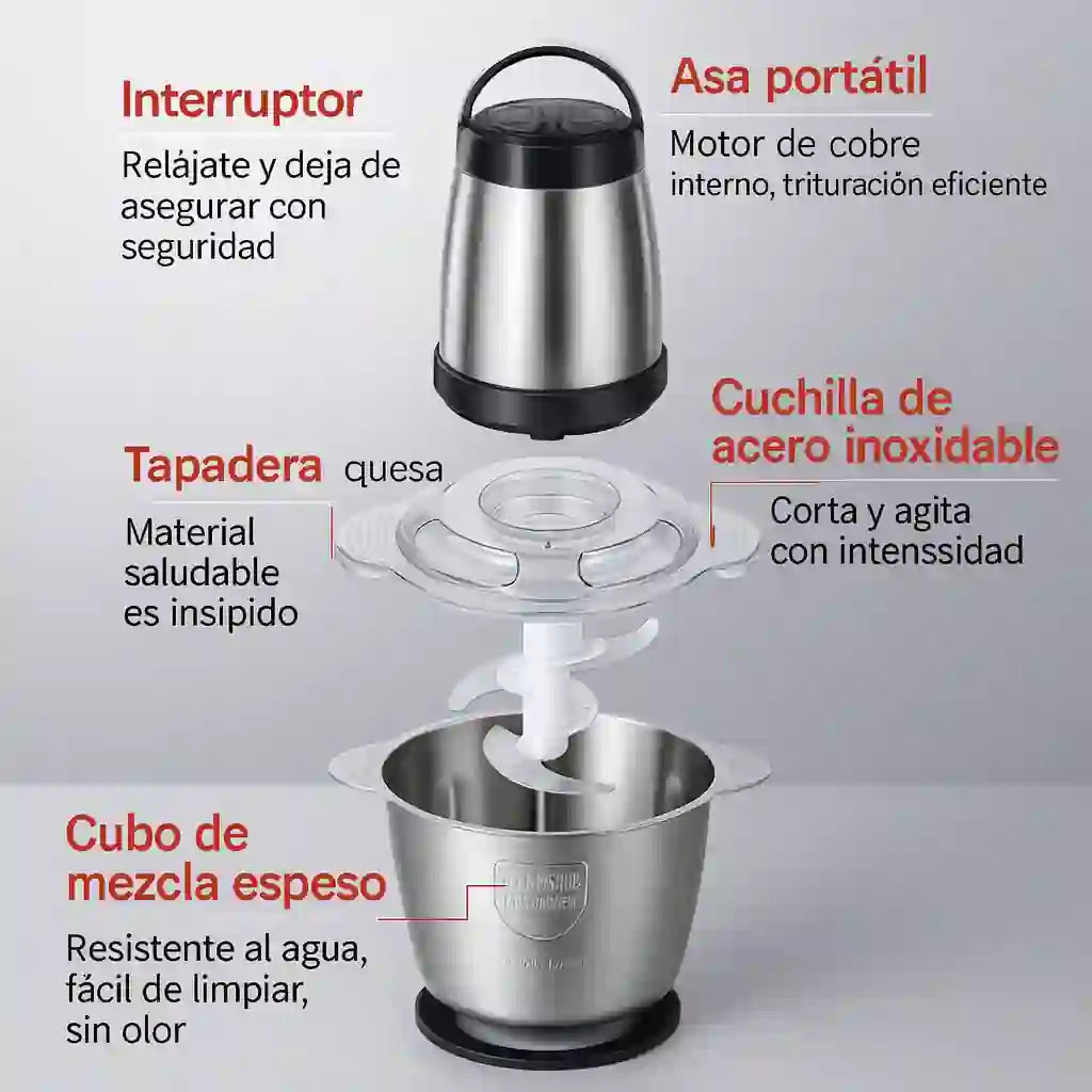 Picador Procesador Eléctrico de Alimentos - Acero Inoxidable 2L